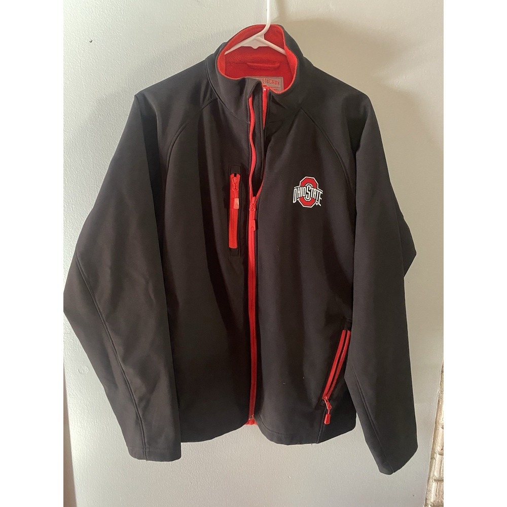 Ohio State Black Zip Up Men's Jacket Sz L Scarlet And Grey Collegiate